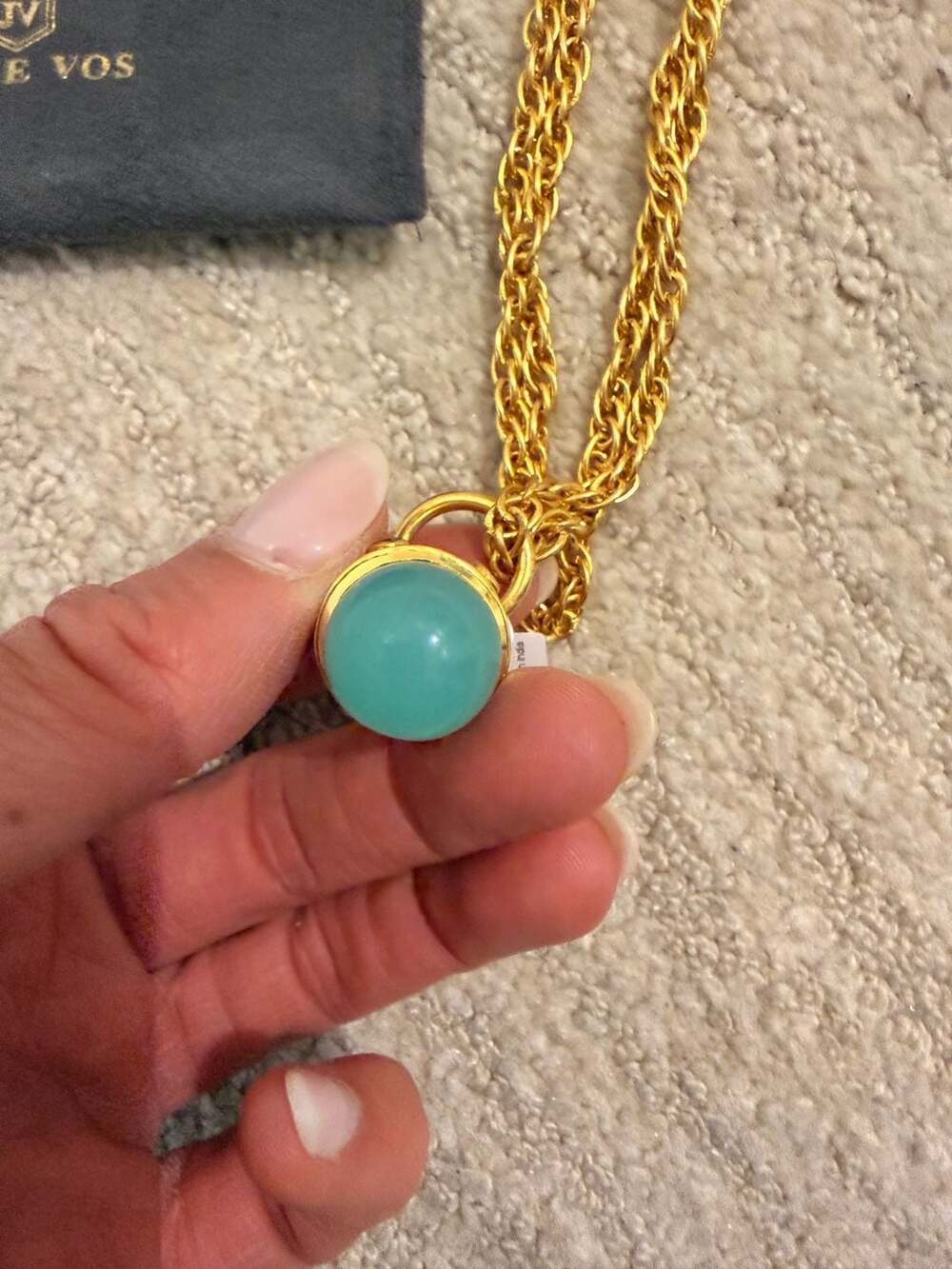 Julie Vos Byzantine Small Pendant Necklace in Aqua Chalcedony with Peridot Accen - Picture 3 of 6
